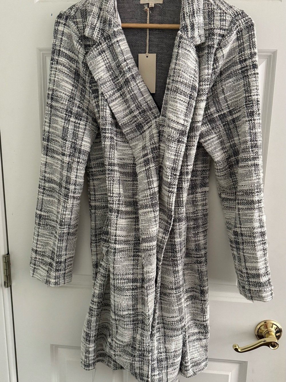 NWT Melloday Black White Plaid Longline Blazer Coat L
